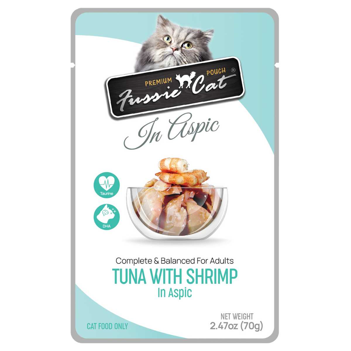 Fussie Cat Premium Tuna w/Shrimp in Aspic-12/2.47 oz Pouches