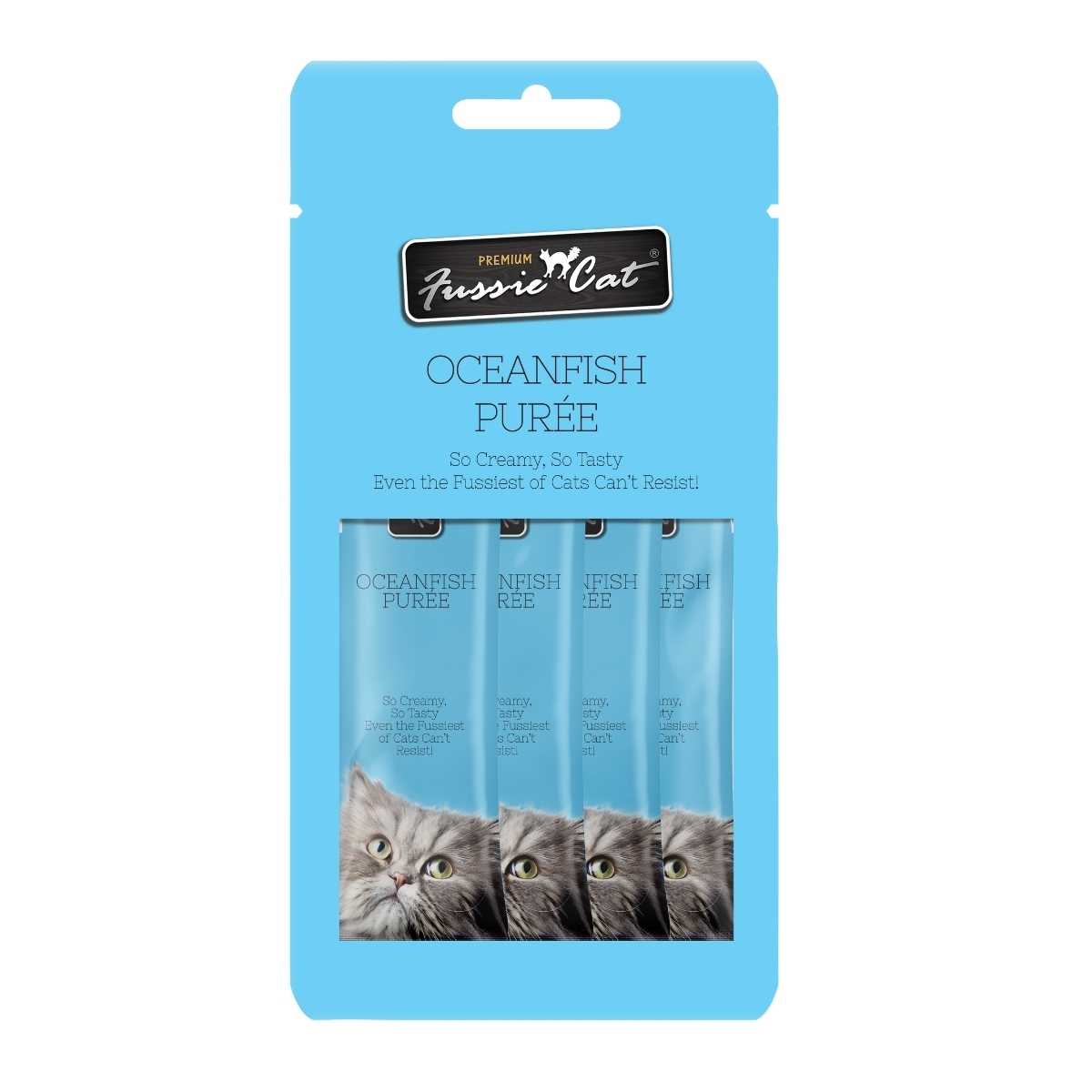 Fussie Cat Ocean Fish Puree-4 pk/.05 oz tubes