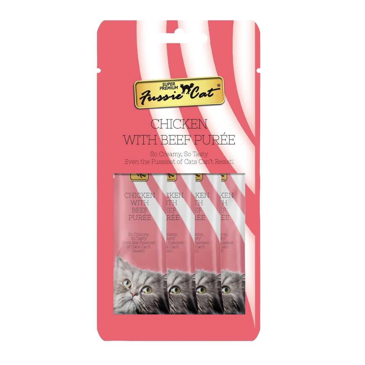 Fussie Cat Chicken/Beef Puree-4 pk/.05 oz tubes