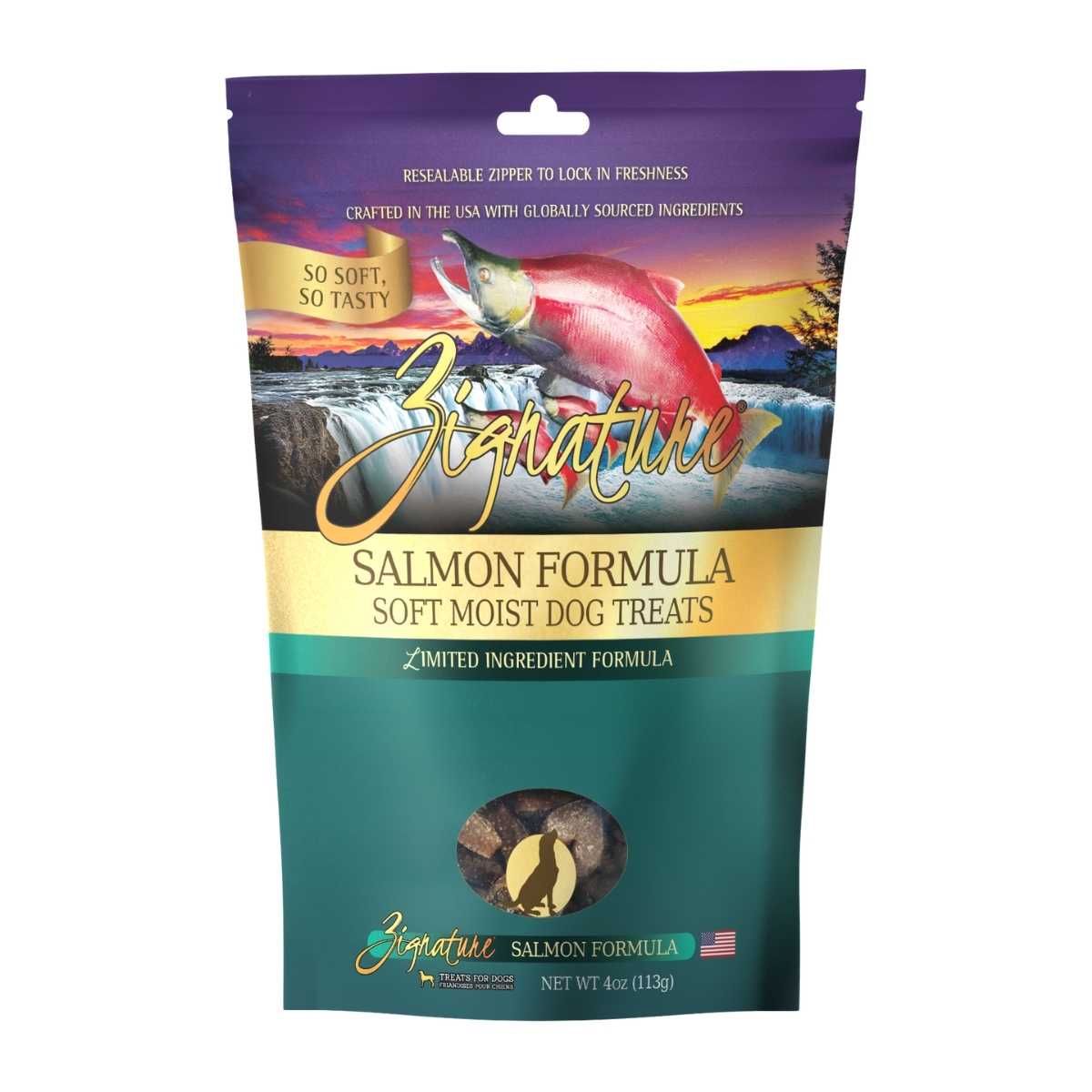 Zignature Salmon Soft Moist Treats For Dog-4 oz Bag (replacing 83639)