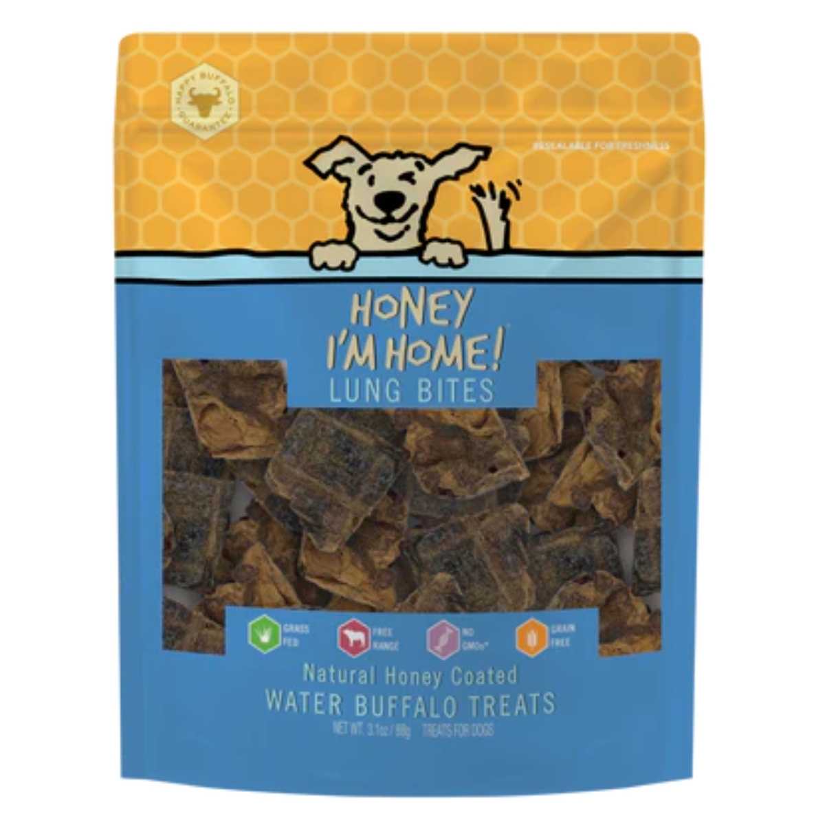 Honey I'm Home Natural Honey Coated Buffalo Lung Bites-3.1 oz Bag