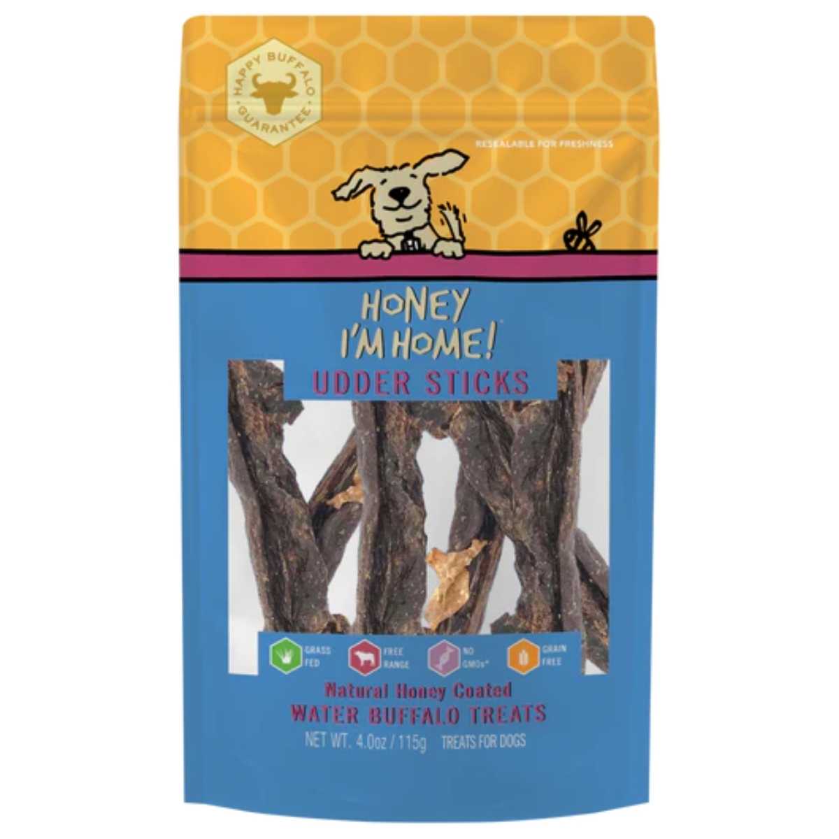 Honey I'm Home Natural Honey Coated Buffalo Udder Sticks-4 oz Bag