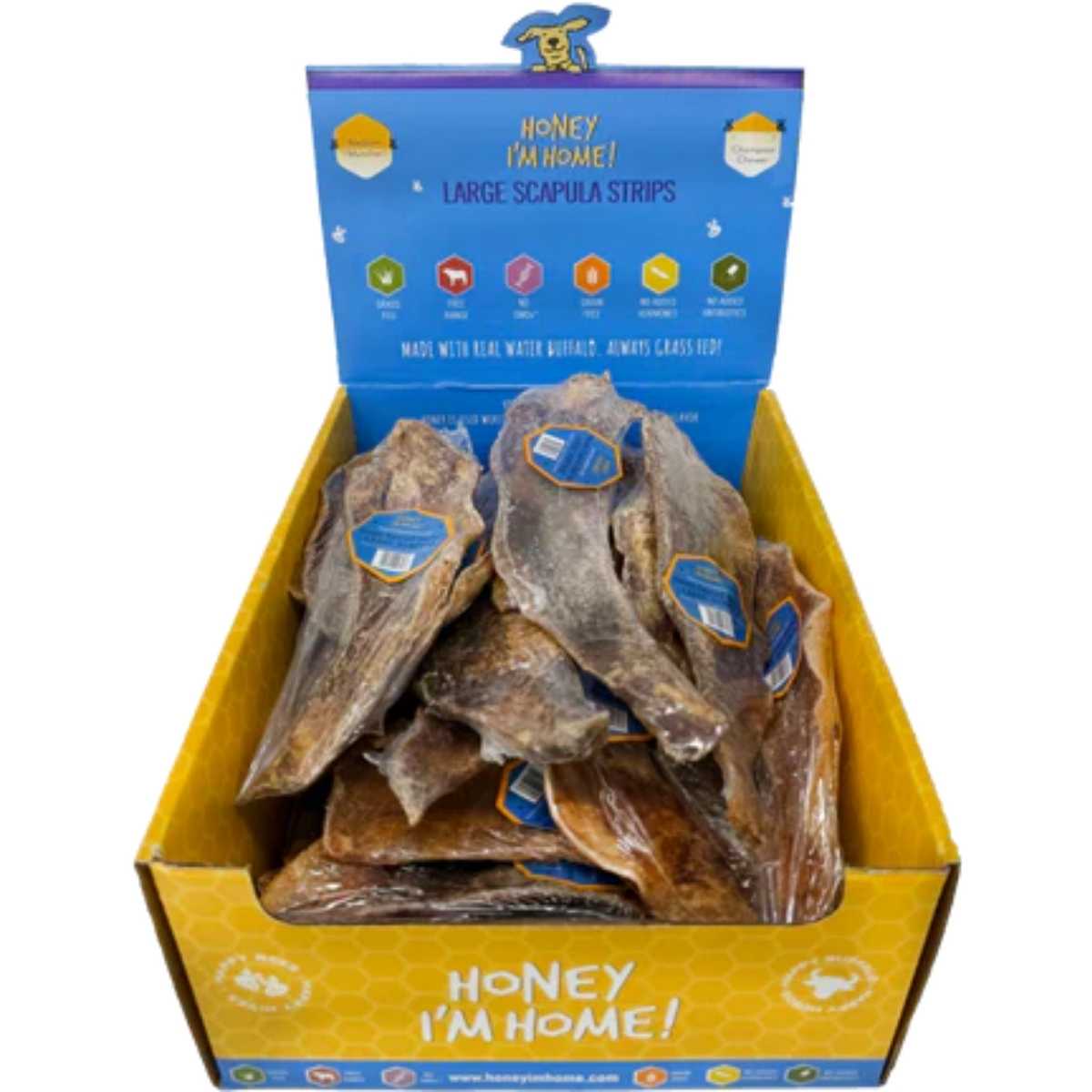 Honey I'm Home Natural Honey Coated Buffalo Large Scapula Strips-35 ct