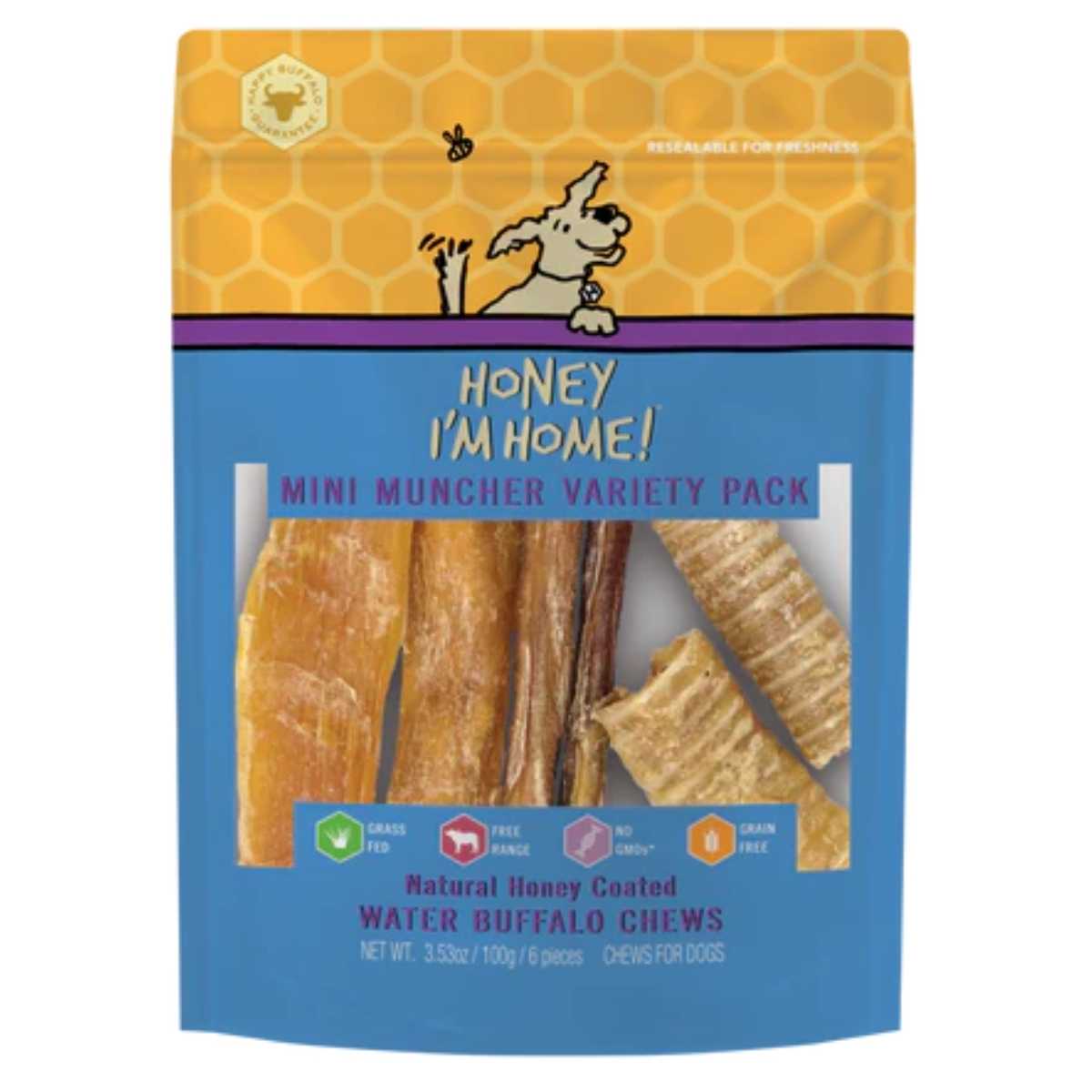 Honey I'm Home Natural Honey Coated Buffalo Mini Muncher Variety Pack-6 PK Bag