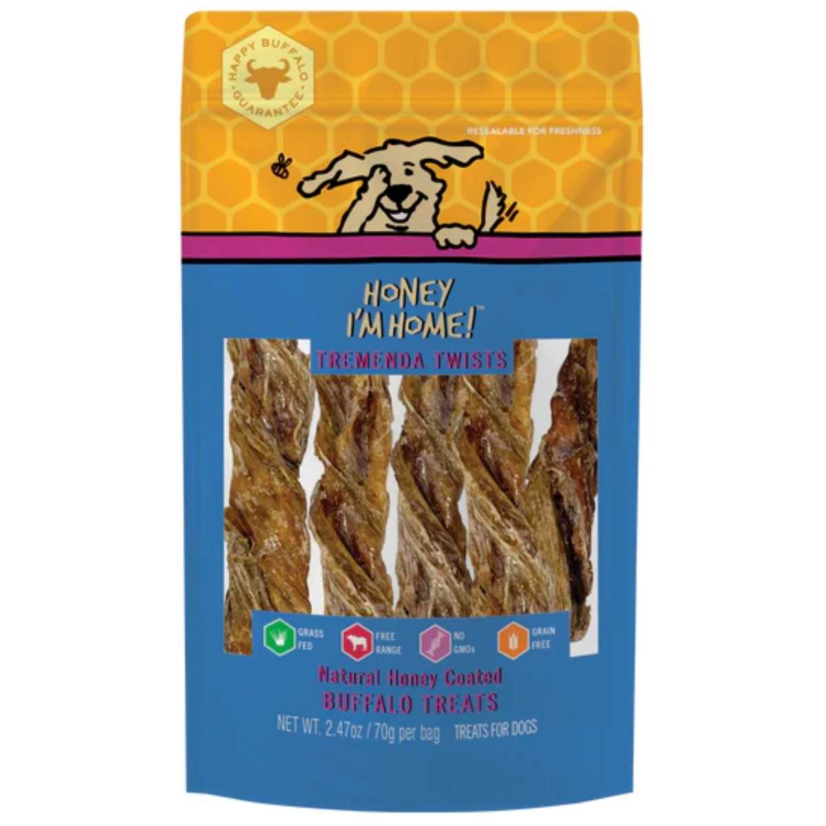 Honey I'm Home Natural Honey Coated Buffalo Tremenda Twists-2.47 oz Bag