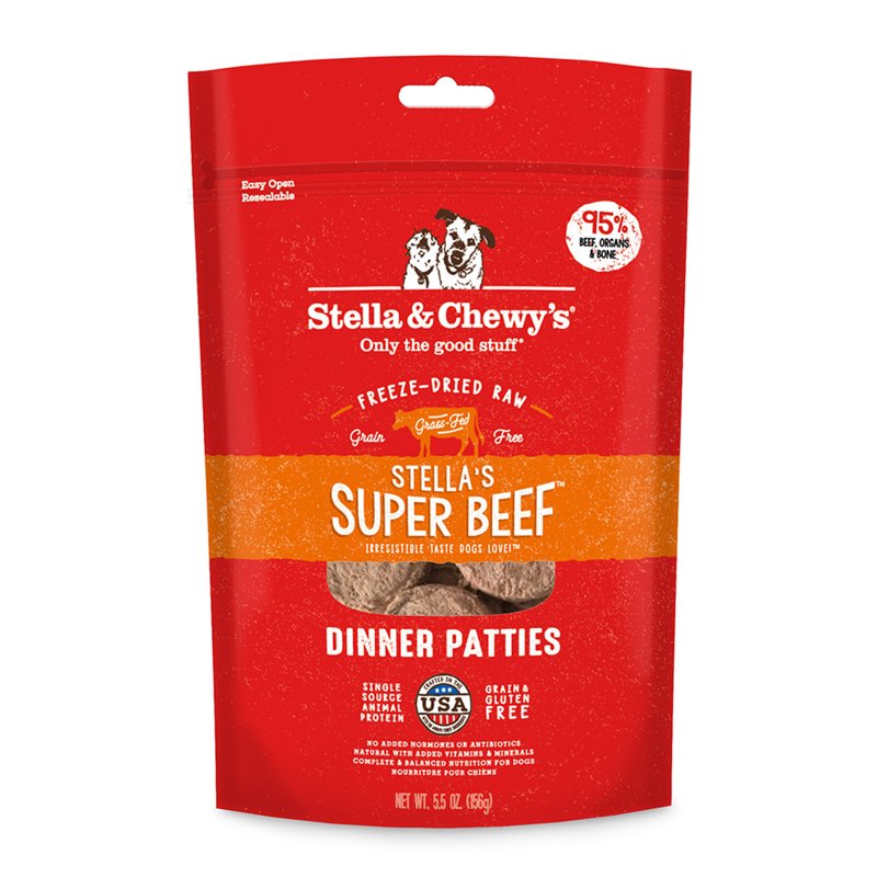 Stella & Chewy's Freeze Dried Raw Dinner Patties - Grain Free Dog Food, Protein Rich Stellaâ€™s Super Beef Recipe - 14 oz Bag