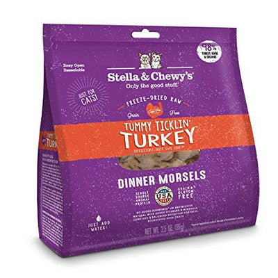 Stella & Chewyâ€™s Freeze-Dried Raw Cat Dinner Morsels - Grain Free, Protein Rich Cat & Kitten Food - Tummy Ticklinâ€™ Turkey Recipe - 3.5 oz Bag