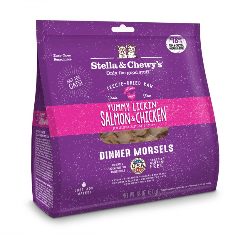 Stella & Chewy's Freeze-Dried Raw Cat Dinner Morsels - Grain Free, Protein Rich Cat & Kitten Food - Yummy Lickinâ€™ Salmon & Chicken Recipe - 18 oz Bag