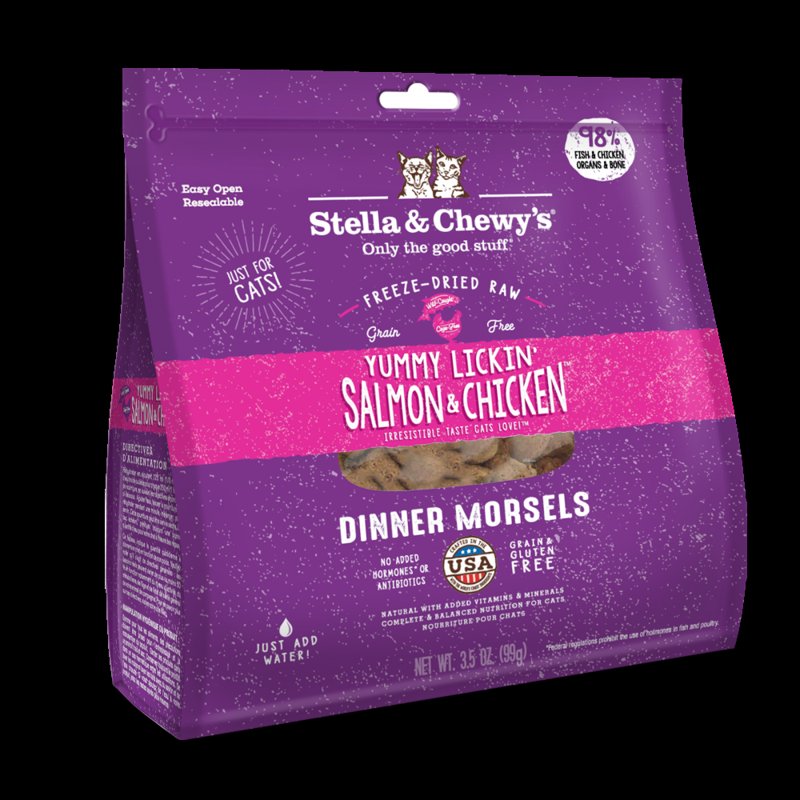 Stella & Chewy's Freeze-Dried Raw Cat Dinner Morsels - Grain Free, Protein Rich Cat & Kitten Food - Yummy Lickinâ€™ Salmon & Chicken Recipe - 18 oz Bag