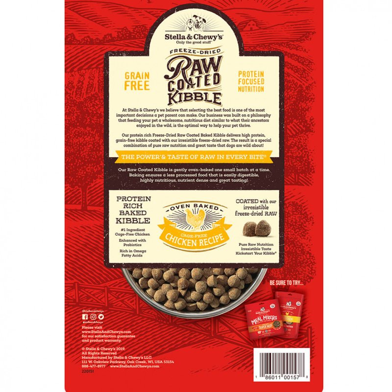 Stella & Chewy's, Raw Coated Kibble Chicken Recipe Dog Food, 22lb