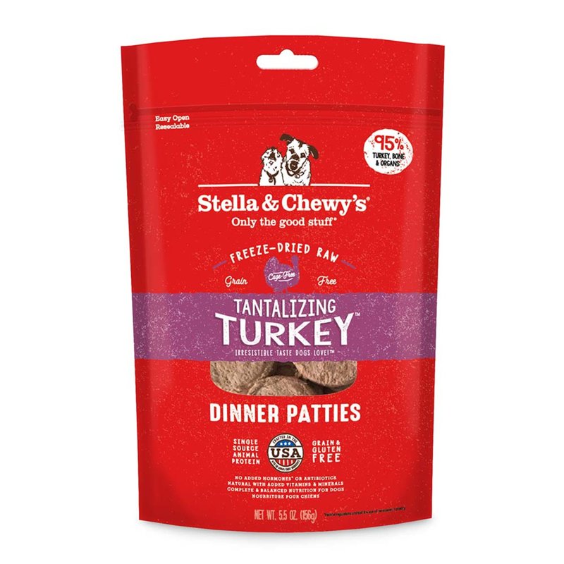 Stella & Chewy's Freeze Dried Raw Dinner Patties - Grain Free Dog Food, Protein Rich Tantalizing Turkey Recipe - 14 oz Bag