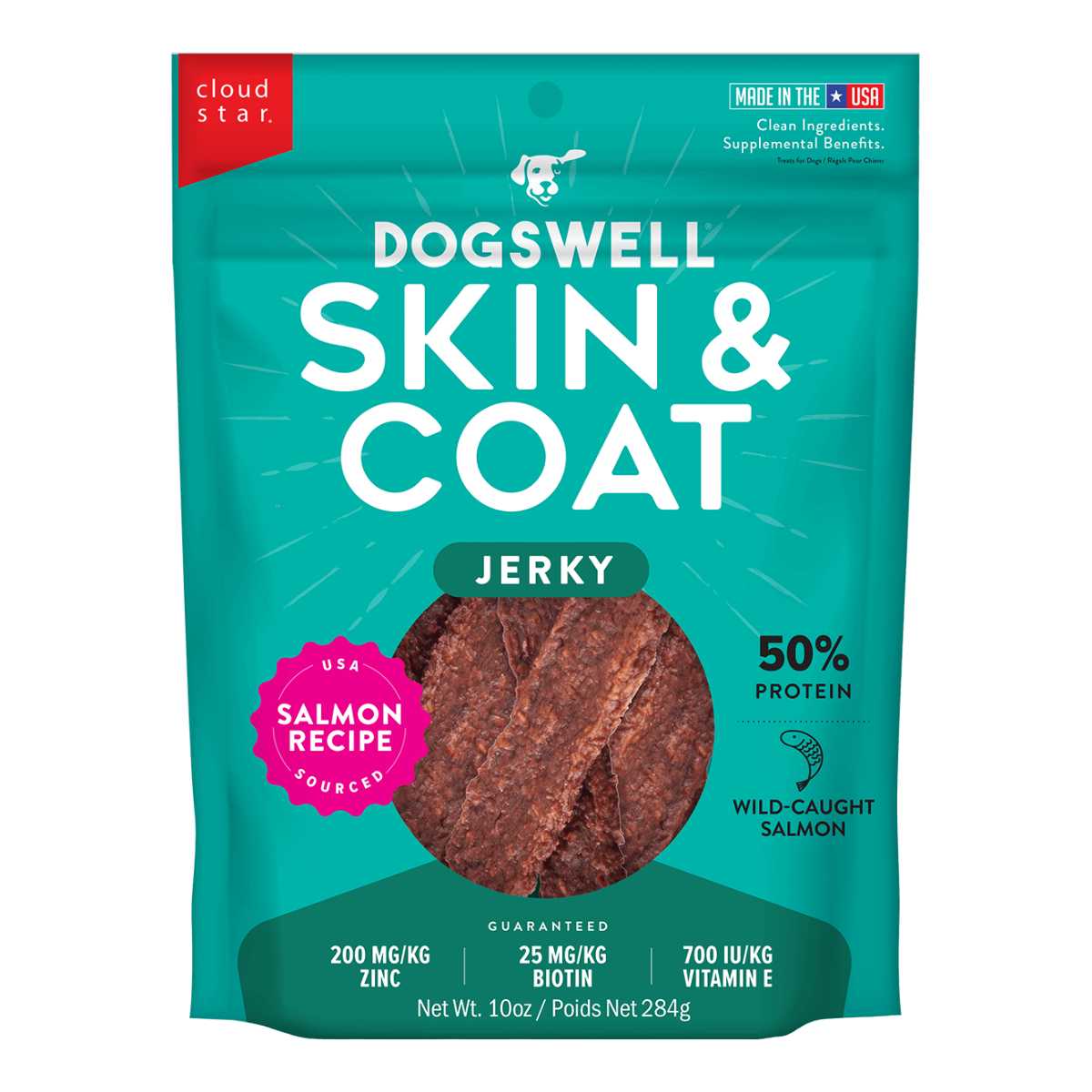 Dogswell Skin & Coat Grain Free Jerky Salmon-10 oz Bag