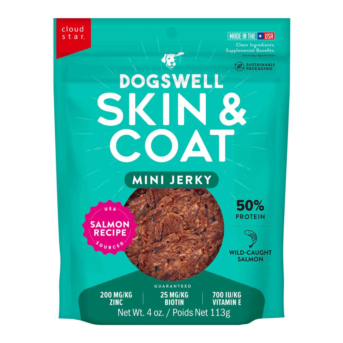 Dogswell Skin & Coat Grain Free Mini Jerky Salmon-4 oz Bag