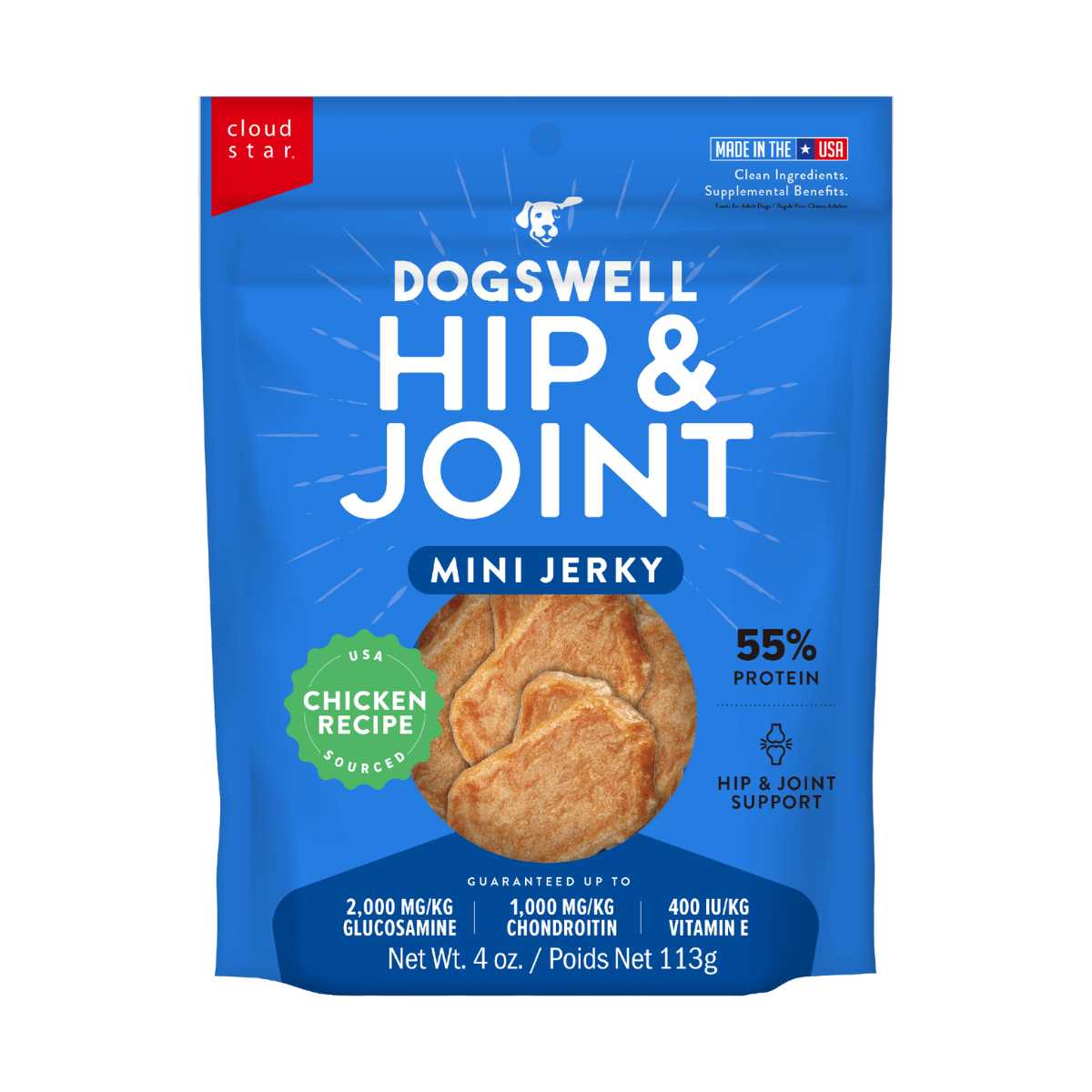 Dogswell Hip & Joint Grain Free Mini Jerky Chicken-4 oz Bag