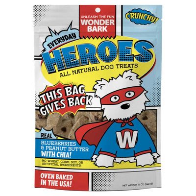 Front view of Wonder Bark Everyday Heroes dog treats package with blueberry and peanut butter flavor.