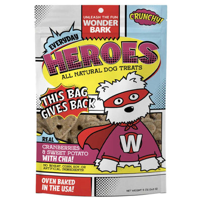 Front view of Wonder Bark Everyday Heroes dog treats package with cranberry and sweet potato flavor.