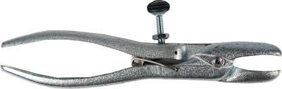 Close-up of a silver Decker Hill's Blair Hog Ringer with spring mechanism.