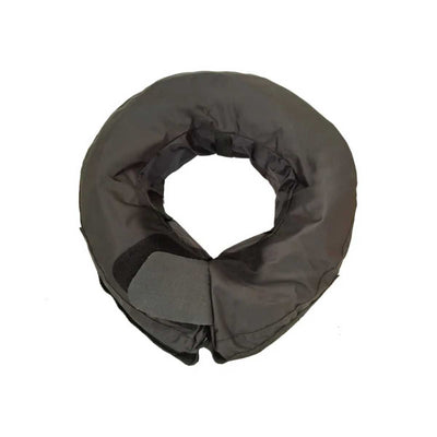 Close-up of a black Vetworthy Canine Pet Protective Collar, small size, showing the circular shape and interior padding.