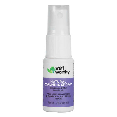 Vetworthy Natural Calming Spray 5 oz bottle with purple label and white pump