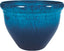 Close-up of a blue resin pottery planter with a textured surface and two small white spots near the rim.