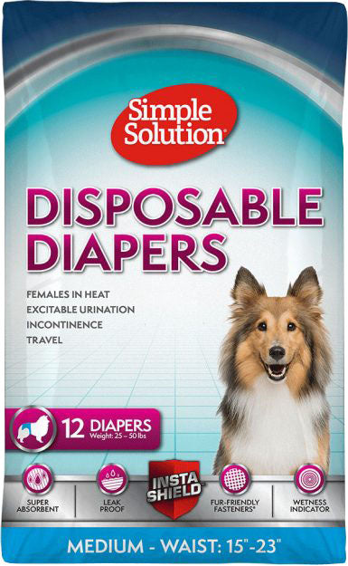 Simple Solution Disposable Dog Diapers for Female Dogs | Super Absorbent Leak-Proof Fit | Medium | 12 Count, White