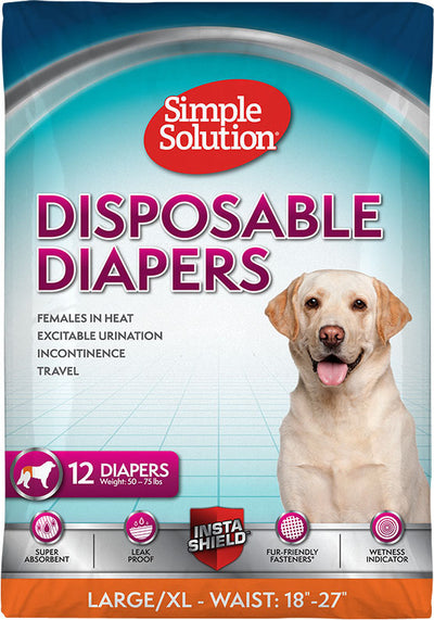 Simple Solution Disposable Dog Diapers for Female Dogs | Super Absorbent Leak-Proof Fit | Large | 12 Count (Pack of 1)