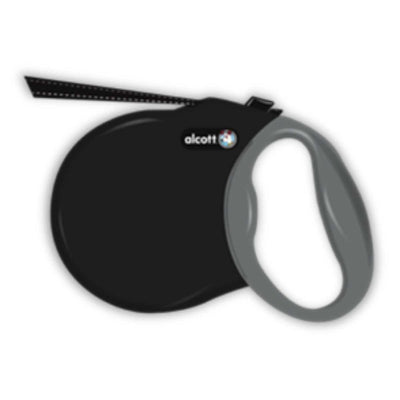 Black Alcott Adventure retractable leash with gray handle and black strap, front close-up