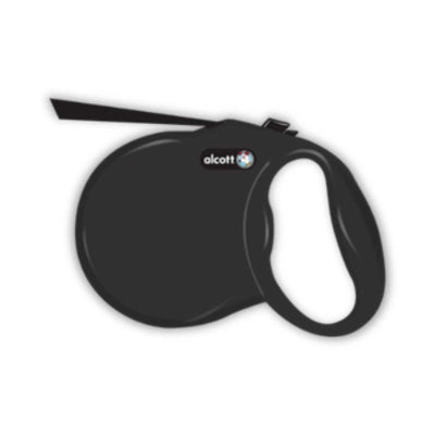 Black Alcott Wanderer retractable leash handle with visible brand logo and strap