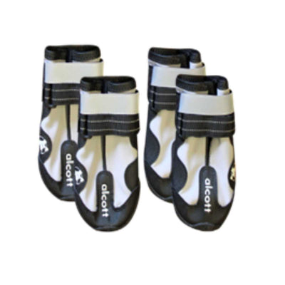 Four black and white Alcott Adventure Boots-X-Small in a close-up view