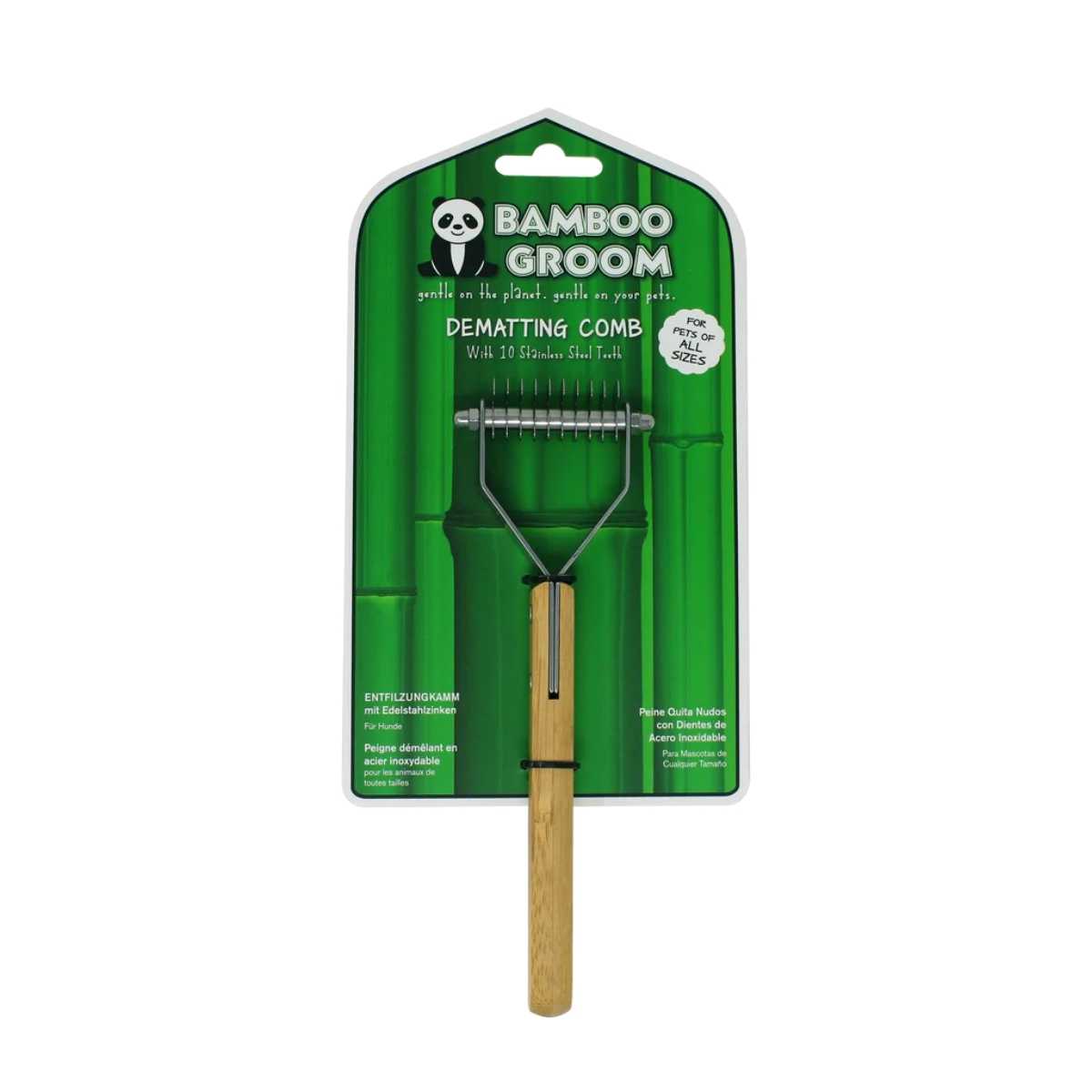 Bamboo Groom Dematting Comb w/10 Stainless Steel Teeth