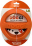 Packaged orange DOGGi Catch & Carry dog toy, large size, front view on retail card.