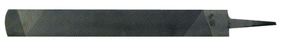 Close-up of a Tanged Farrier Rasp, 14-inch metal file with textured surface and pointed tip.