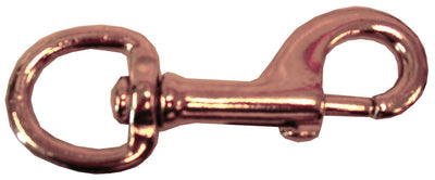Close-up of a brass round eye swivel snap with 1 1/4 inch size, showing both loops and central pin.
