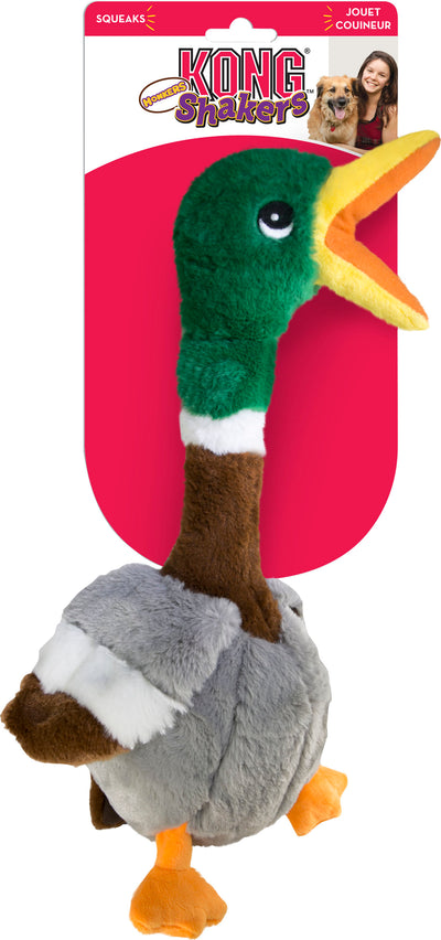 KONG Shakers Honkers Duck - Long Plush Toy with Low Tone Squeaker (Large)