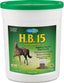 A white container with a green lid holding Farnam H.B. 15 Hoof Supplement, showing a horse image and product details on the front label.