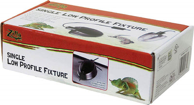 Packaged Zilla Single Low Profile Fixture with product image on box showing fixture and reptile illustrations