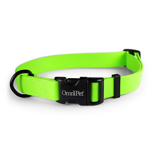 OmniPet Waterproof Dog Collar Quick Release Buckle - Strong Coated Nylon Webbing Odor-Proof for Easy Care, Easy to Clean Fits Small Medium - Large Dogs - Lime Green 3/4" Neck Circumference 14-20