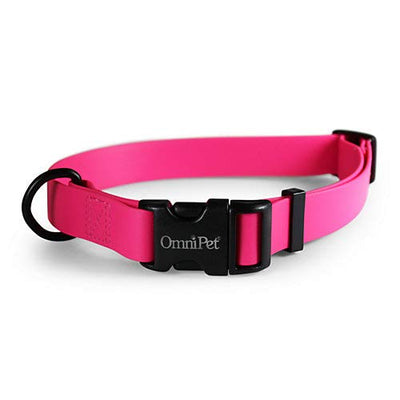 OmniPet Waterproof Dog Collar Quick Release Buckle - Strong Coated Nylon Webbing Odor-Proof for Easy Care, Easy to Clean Fits Small Medium - Large Dogs - Raspberry 3/4" Neck Circumference 14-20