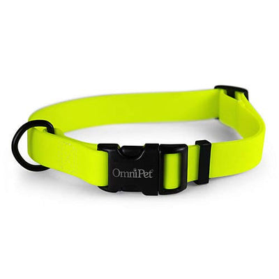 OmniPet Waterproof Dog Collar Quick Release Buckle - Strong Coated Nylon Webbing Odor-Proof for Easy Care, Easy to Clean Fits Small Medium - Large Dogs - Neon Yellow 1" Neck Circumference 18-26