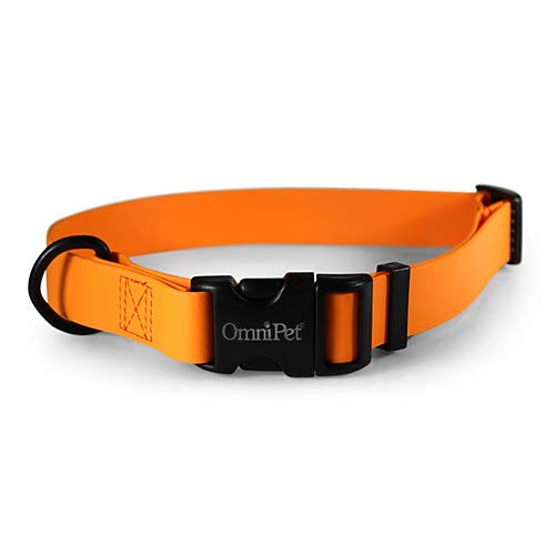 OmniPet Waterproof Dog Collar Quick Release Buckle - Strong Coated Nylon Webbing Odor-Proof for Easy Care, Easy to Clean Fits Small Medium - Large Dogs - Tangerine 3/4" Neck Circumference 14-20