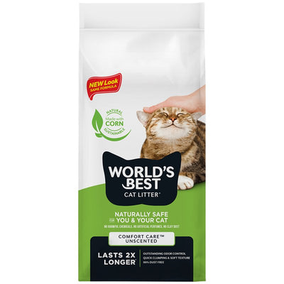 WORLD'S BEST CAT LITTER Comfort Care Unscented 15-Pounds - Natural Ingredients, Quick Clumping, Flushable, 99% Dust Free & Made in USA - Long-Lasting Odor Control & Easy Scooping