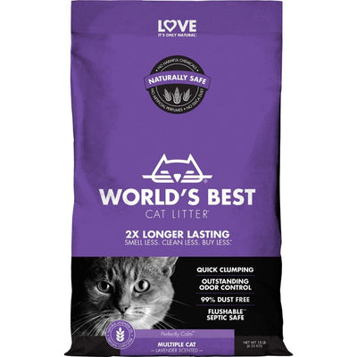 WORLD'S BEST CAT LITTER Multiple Cat Lavender Scented 15-Pounds - Natural Ingredients, Quick Clumping, Flushable, 99% Dust Free & Made in USA - Calming Fragrance & Long-Lasting Odor Control