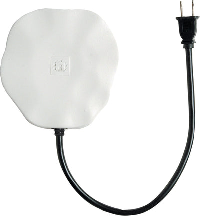White circular Heated Rock Decorative Birdbath De-Icer with black power cord and plug, front view close-up