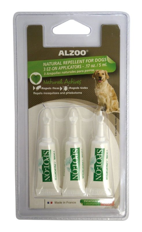 ALZOO Flea & Tick Squeeze-On for Dogs, Help Repel Fleas, Ticks & Mosquitos, Up to 3-Months Protection, 100% Plant-Based Active Ingredients, Water-Resistant, 3 EZ-On Applicators Per Pack