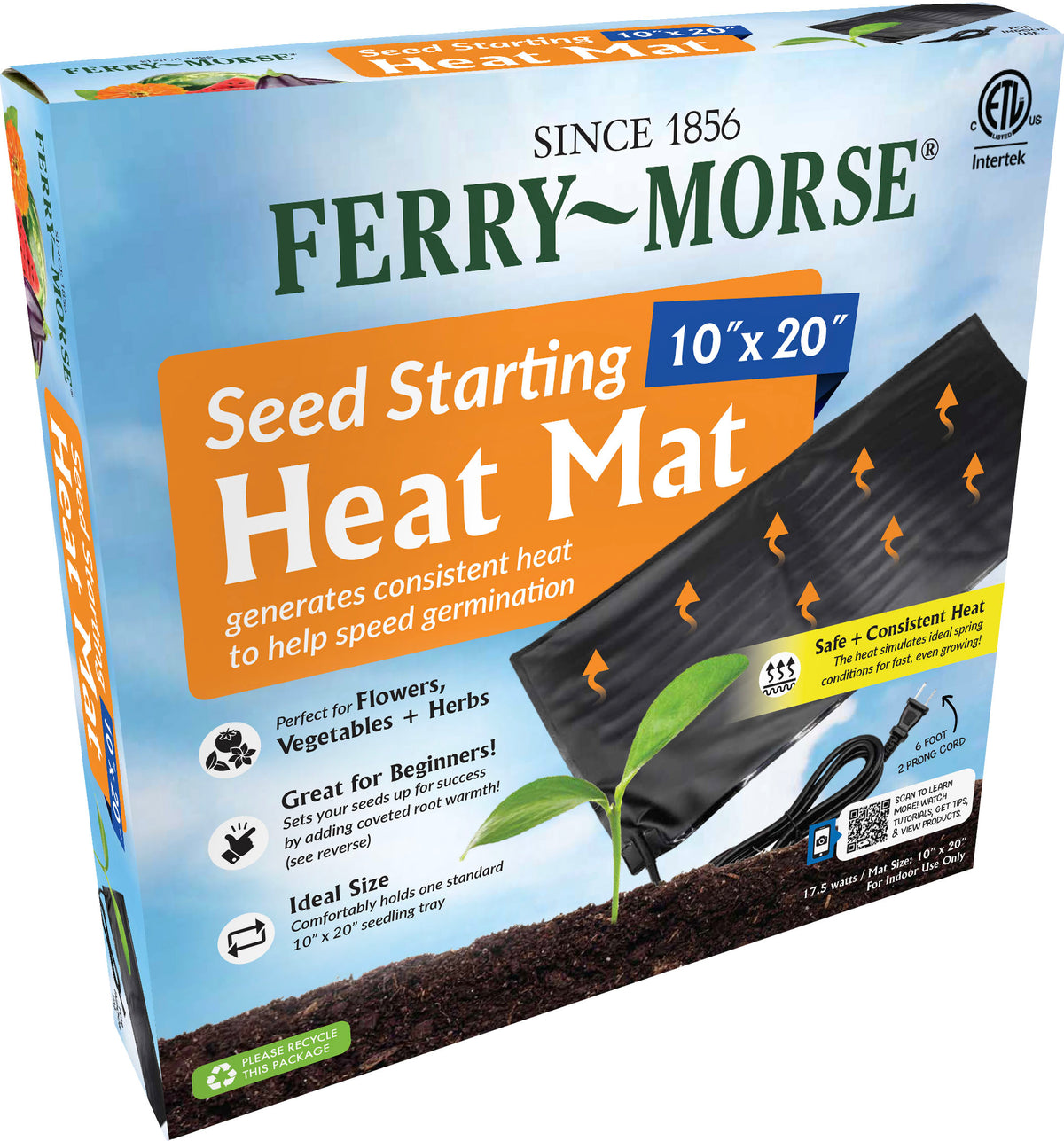 Packaged Ferry-Morse Seed Starting Heat Mat, 10"x20", black, front view.