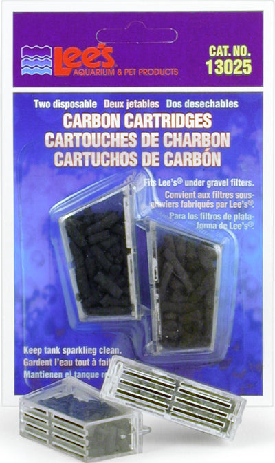 Packaged Lee's Aquarium & Pet Products carbon cartridges, two disposable units in clear plastic packaging.