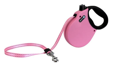 Alcott Adventure Retractable Reflective Belt Leash, 16' Long, Medium for Dogs Up to 65 lbs, Pink with Black Soft Grip Handle,RLSH AA MD PK