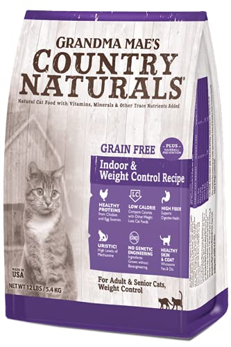 Grandma Mae's Country Naturals Weight Control/Hairball Indoor Grain-Free Cat Food, 4 Pounds, Low Calorie, Uristic Formula