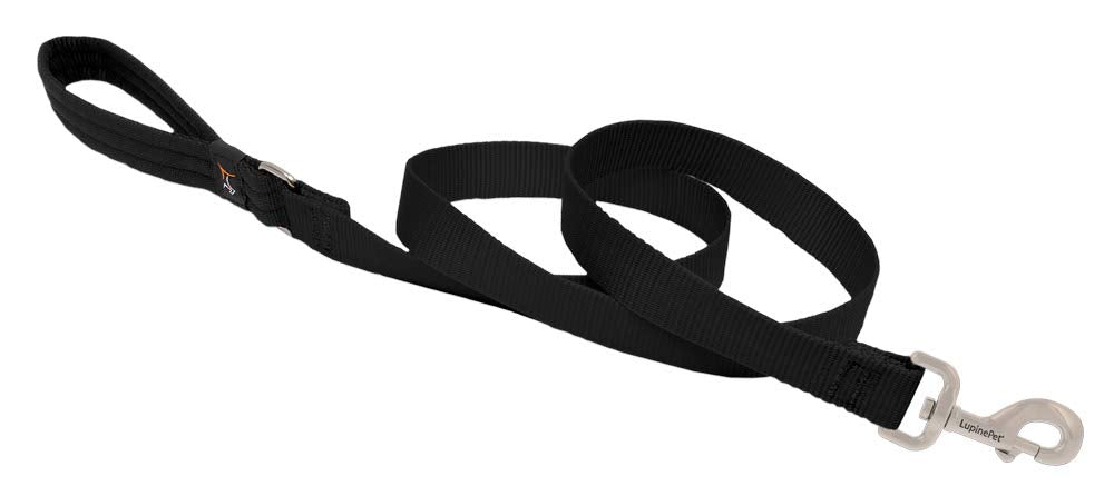 Dog Leash by Lupine in 1" Wide Black 6-Foot Long with Padded Handle