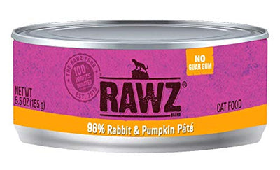 Rawz 96% Rabbit & Pumpkin Pate Cat Food 24/5.5 oz Cans